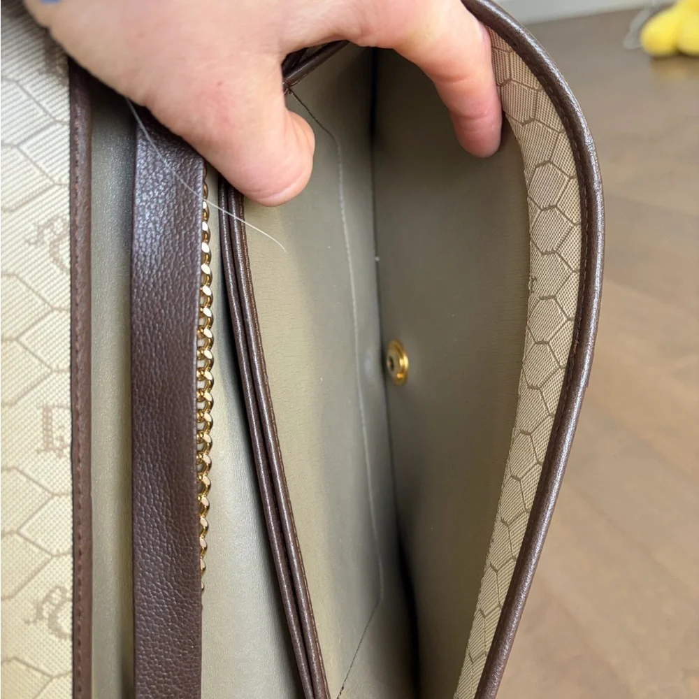 Vintage Dior Brown Leather Clutch with Gold Chain 90s